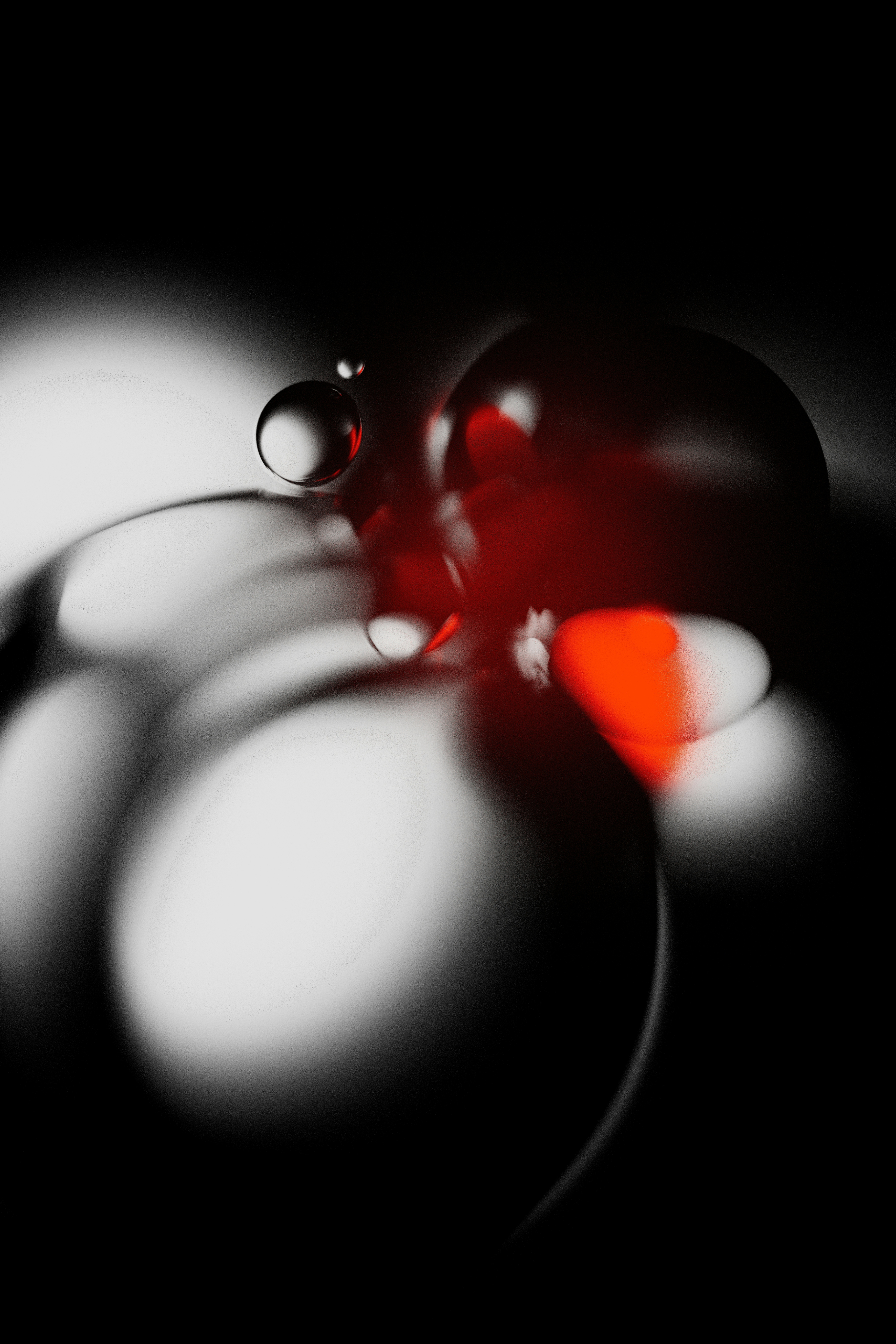 Abstract glossy spheres with red glow